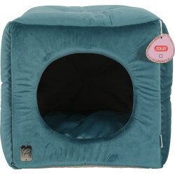 Igloo chat Cube Chesterfield Chambord Vert Paon. 35 cm. pour chats.