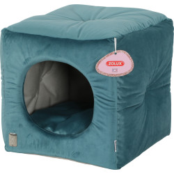 Igloo chat Cube Chesterfield Chambord Vert Paon. 35 cm. pour chats.
