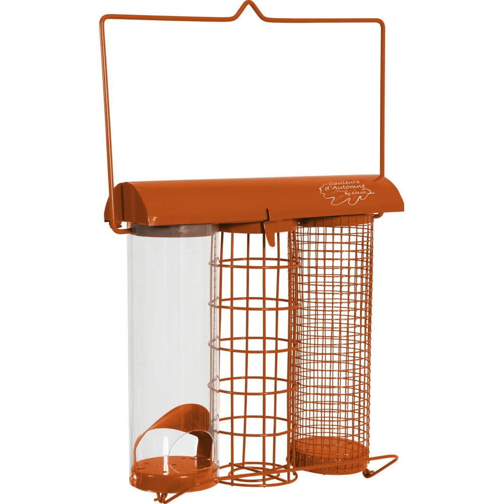 zolux Alimentador de trío naranja. 20 x 9 x altura 22,5 cm . para las aves Comederos para aves de exterior
