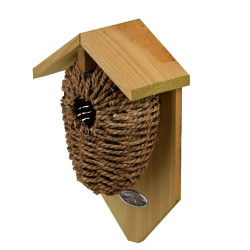 Esschert Design Caja nido de bolsillo de junco de mar, agujero ø 35mm. para pájaros reyezuelos. Casa de pájaros