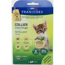 Francodex Coleira Repelente de Insectos Para gatinhos com menos de 2 kg. de comprimento 35 cm. Controlo de pragas felinas