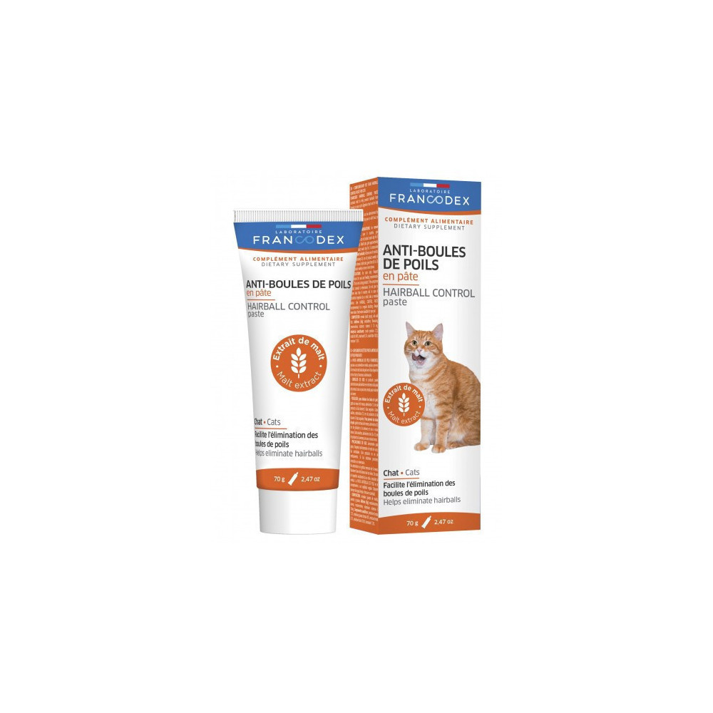Francodex Anti-Haarballen-Paste für Katzen, 70 g Tube. Nahrungsergänzungsmittel