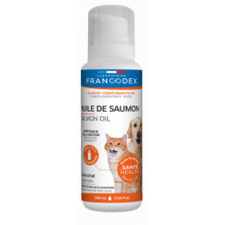 Francodex Aceite de salmón para perros y gatos, botella de 200 ml. Complemento alimenticio