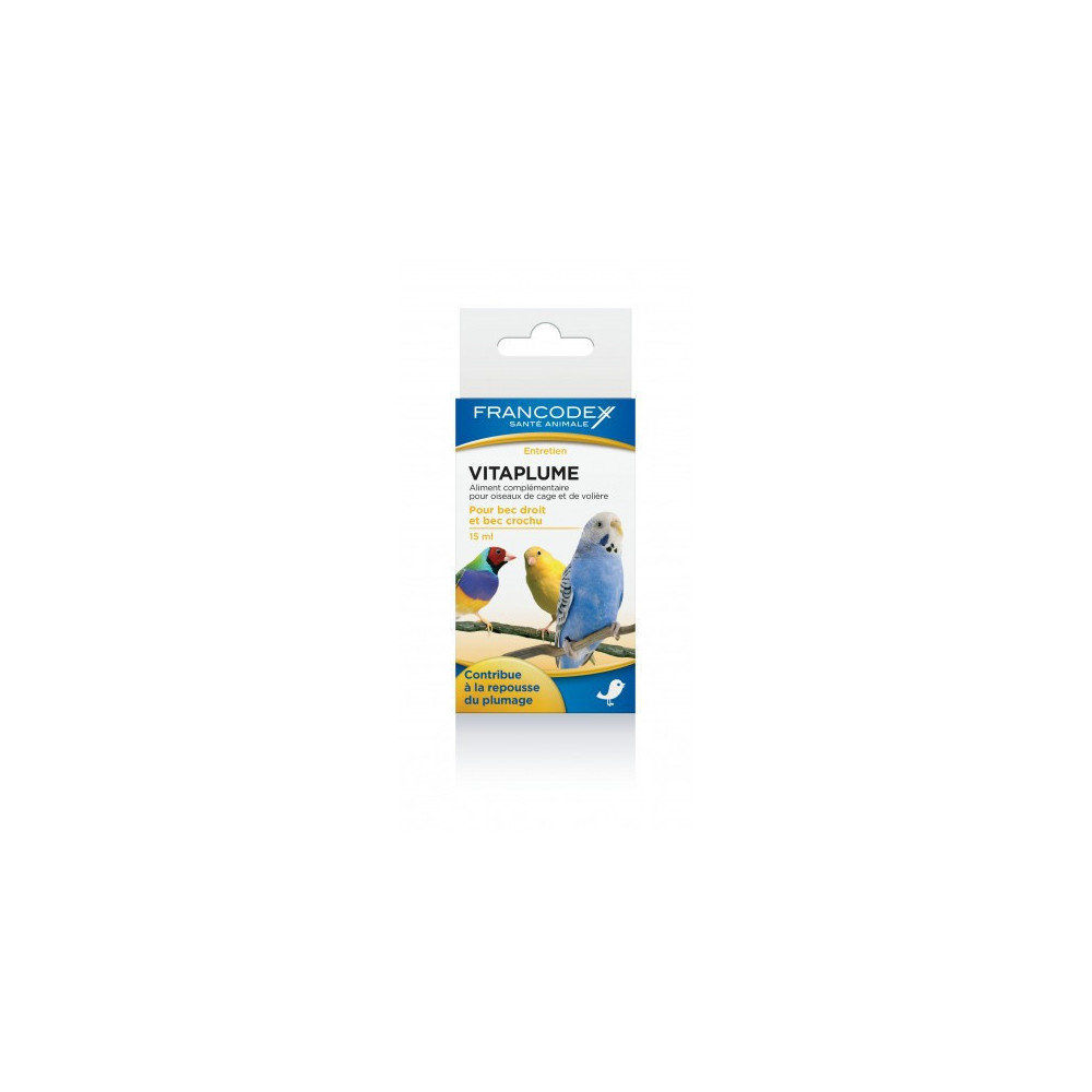 Francodex Vitaplume cibo complementare per uccelli, bottiglia 15 ml. Integratore alimentare