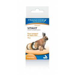 Francodex Alimento complementario Vitavit para roedores y conejos enanos, frasco de 18 g. Aperitivos y suplementos