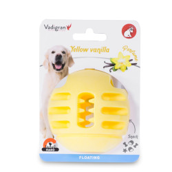 Jeux a récompense friandise Balle TPR jaune vanille ø 8 cm. pour chien.