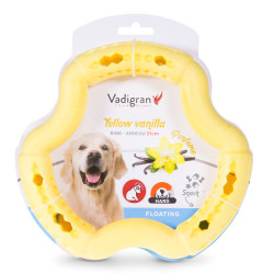 Jeux a récompense friandise Anneau TPR jaune vanille 21 cm. pour chien.