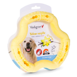 Vadigran Vanille gele TPR ring 21 cm. voor honden. Beloningsspelletjes snoep