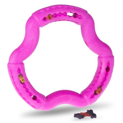 Vadigran Aardbei roze TPR ring 21 cm. voor honden. Beloningsspelletjes snoep
