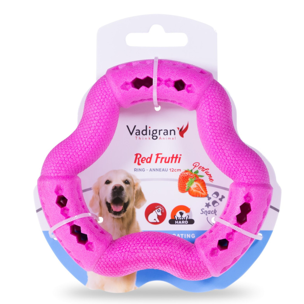 Vadigran Anel TPR cor-de-rosa morango para cães, 12 cm. Jogos de recompensas doces