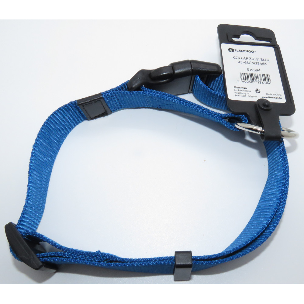 Flamingo Halskette Ziggi blau 45 -65 cm. 25 MM . Größe L/XL. für Hund. Nylon-Halsband