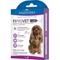 Francodex 4 anti-vlooienpipetten fiprovet duo voor kleine hond 2 tot 10 kg Pipetten voor bestrijdingsmiddelen
