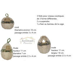 animallparadise 3 wiklinowe gniazda dla ptaków egzotycznych, dla ptaków Produit nid oiseaux