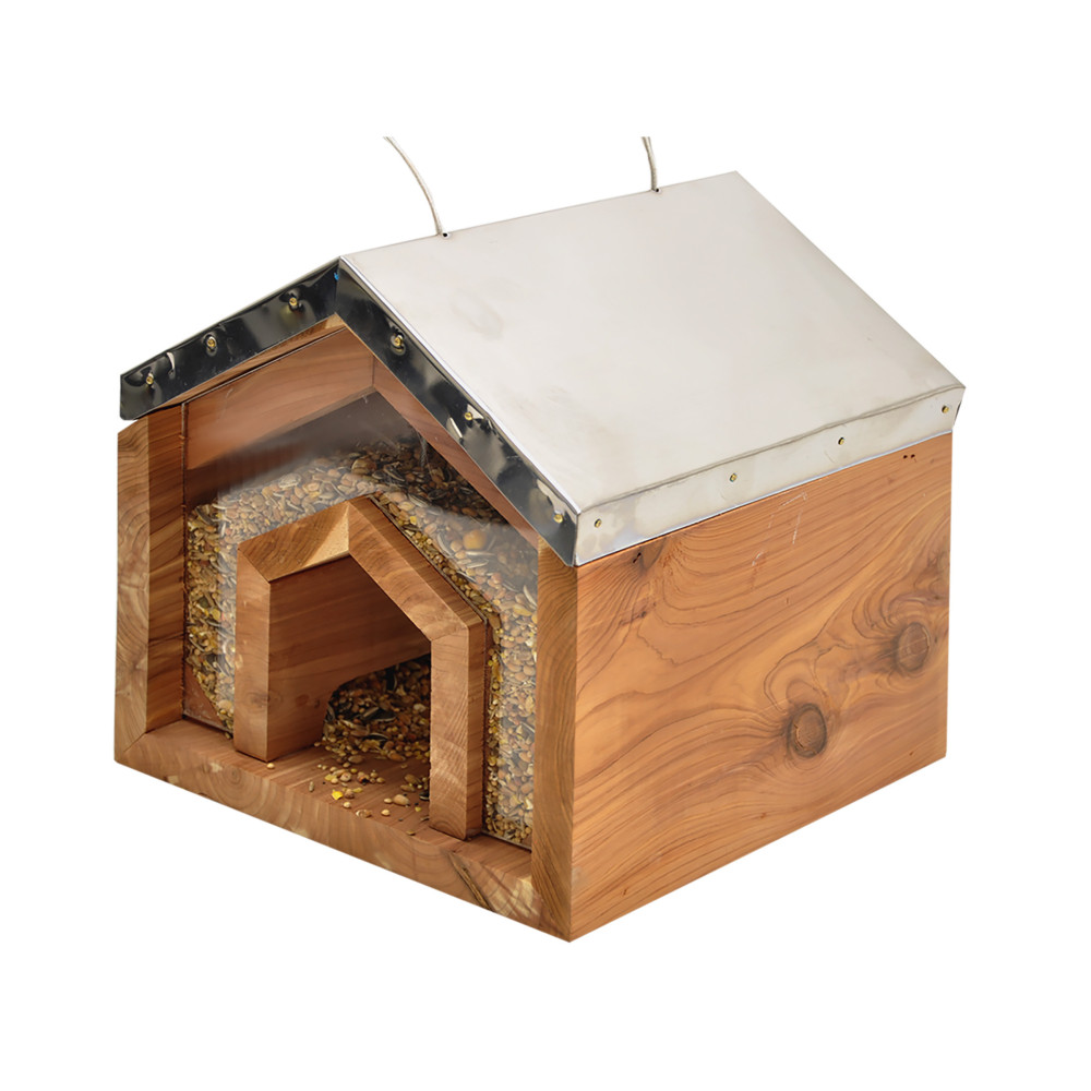 Vadigran Agia mangiatoia per uccelli in cedro con tetto in acciaio inossidabile Alimentatore di semi