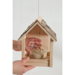 zolux Cup Castor 3 em 1 alimentador de pássaros com telhado de madeira Alimentadores de aves ao ar livre
