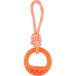 animallparadise Juguete redondo para perros hecho de TPR y cuerda en color naranja Samba. Juguetes para masticar para perros