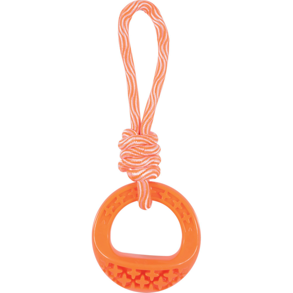 animallparadise Okrągła zabawka dla psa wykonana z TPR i liny w kolorze pomarańczowym Samba. Jouets à mâcher