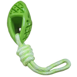 animallparadise Juguete ovalado para perros hecho de TPR y cuerda verde, Samba. Juguetes para masticar para perros