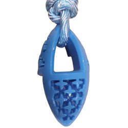 animallparadise Ovaal hondenspeeltje gemaakt van TPR en touw in samba blauw. Kauwspeelgoed voor honden