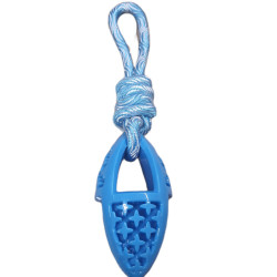animallparadise Juguete ovalado para perros hecho de TPR y cuerda en color azul samba. Juguetes para masticar para perros