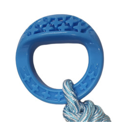 animallparadise Rundes Hundespielzeug aus TPR und Seil in der Farbe Samba Blau Kauspielzeug für Hunde
