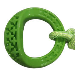 animallparadise Brinquedo redondo de cão feito de TPR e corda verde, Samba Brinquedos de mastigar para cães