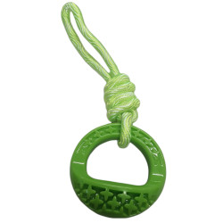 animallparadise Brinquedo redondo de cão feito de TPR e corda verde, Samba Brinquedos de mastigar para cães