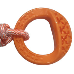 animallparadise Rundes Hundespielzeug aus TPR und Seil in der Farbe Samba Orange. Kauspielzeug für Hunde