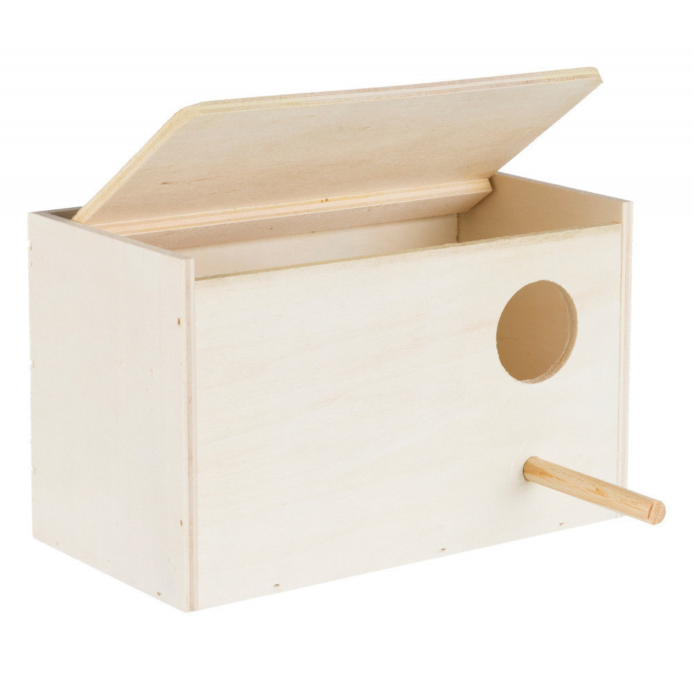 animallparadise Caixa de nidificação de madeira para periquitos 21 x 13 x 12 - ø 4 cm Birdhouse