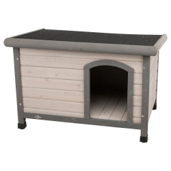 animallparadise Drewniany domek dla psa Classic z płaskim dachem S-M, 85 x 58 x 60 cm, szary dla psów Niche, barrière et parc