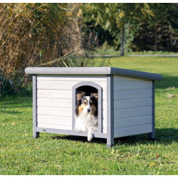 animallparadise Casa de cão clássica de madeira S-M, 85 x 58 x 60 cm, cinza para cães Casa do cão