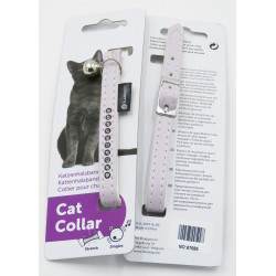 animallparadise Collar tamaño 30 cm x 11 mm, color rosa claro con pedrería y cascabel para gato Collar