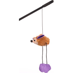 animallparadise Lena Hedgehog canna da pesca giocattolo per gatti, colori casuali Canne da pesca e piume