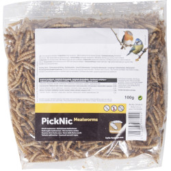 nourriture a base Insecte Vers de farine séchés PickNick, sachet de 100 g pour oiseaux