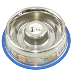 animallparadise Anti-slip stainless steel bowl SLOW ø 18 cm 0,75 Litre Food bowl and anti-gobbling mat