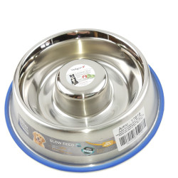 animallparadise Anti-slip stainless steel bowl SLOW ø 18 cm 0,75 Litre Food bowl and anti-gobbling mat