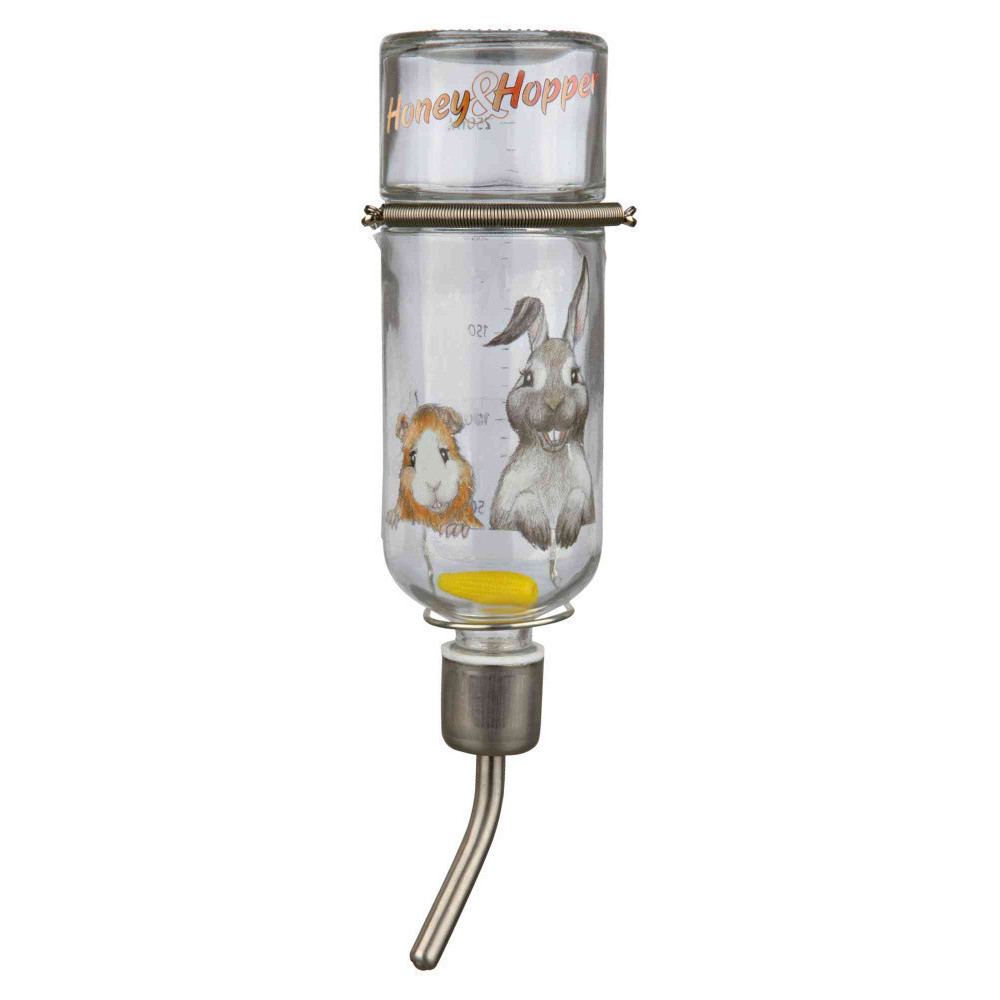 animallparadise Trinkflasche aus Glas, Honey & Hopper. 250 ml. für Nagetiere. Chinchillas, Kaninchen. Babyflasche