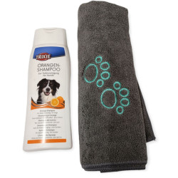 Shampoing Shampoing 250ml à l'orange et serviette en microfibre pour chien.