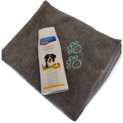 Shampoing Shampoing 250ml à l'huile de jojoba et serviette en microfibre, pour chien.