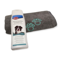 animallparadise Anti-Schuppen-Shampoo, 250 ml und Mikrofasertuch, für Hunde. Shampoo