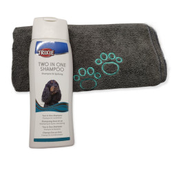 Shampoing Shampoing 250 ml, 2 en 1 et serviette en microfibre, pour chien.