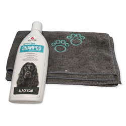 animallparadise Champô para cães de pêlo escuro, 300 ml e uma toalha em microfibra. Champô