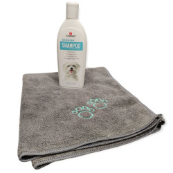 animallparadise 300 ml białego szamponu do włosów dla psów i ręcznik z mikrofibry. Shampoing
