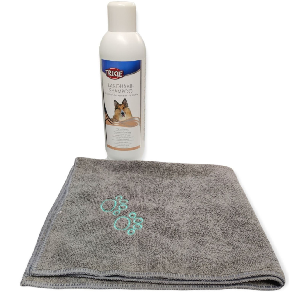 animallparadise Champô para cães de pêlo comprido, 1 Litro e toalha em microfibra. Champô