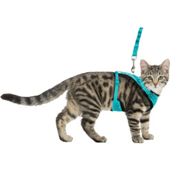 animallparadise Mesh Y-harnas met anti-shock leiband, volledig elastisch voor katten. Harnas