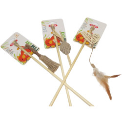 animallparadise 3 varas de pesca de bambu, brinquedo Matatabi, papelão e rotim, para gatos Varas e penas de pesca