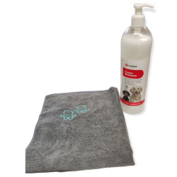 animallparadise Cremeshampoo mit Olivenöl 1L für Hunde und Mikrofaserhandtuch. Shampoo