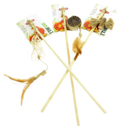 animallparadise 3 Bambusangeln, Rattanspielzeug, Matatabi und Karton, für Katzen Angelruten und Federn