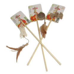 animallparadise 3 canne da pesca in bambù, giocattolo in rattan, Matatabi e cartone, per gatti Canne da pesca e piume