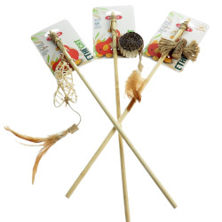 animallparadise 3 cañas de pescar de bambú, juguete de ratán, Matatabi y cartón, para gatos Cañas de pescar y plumas